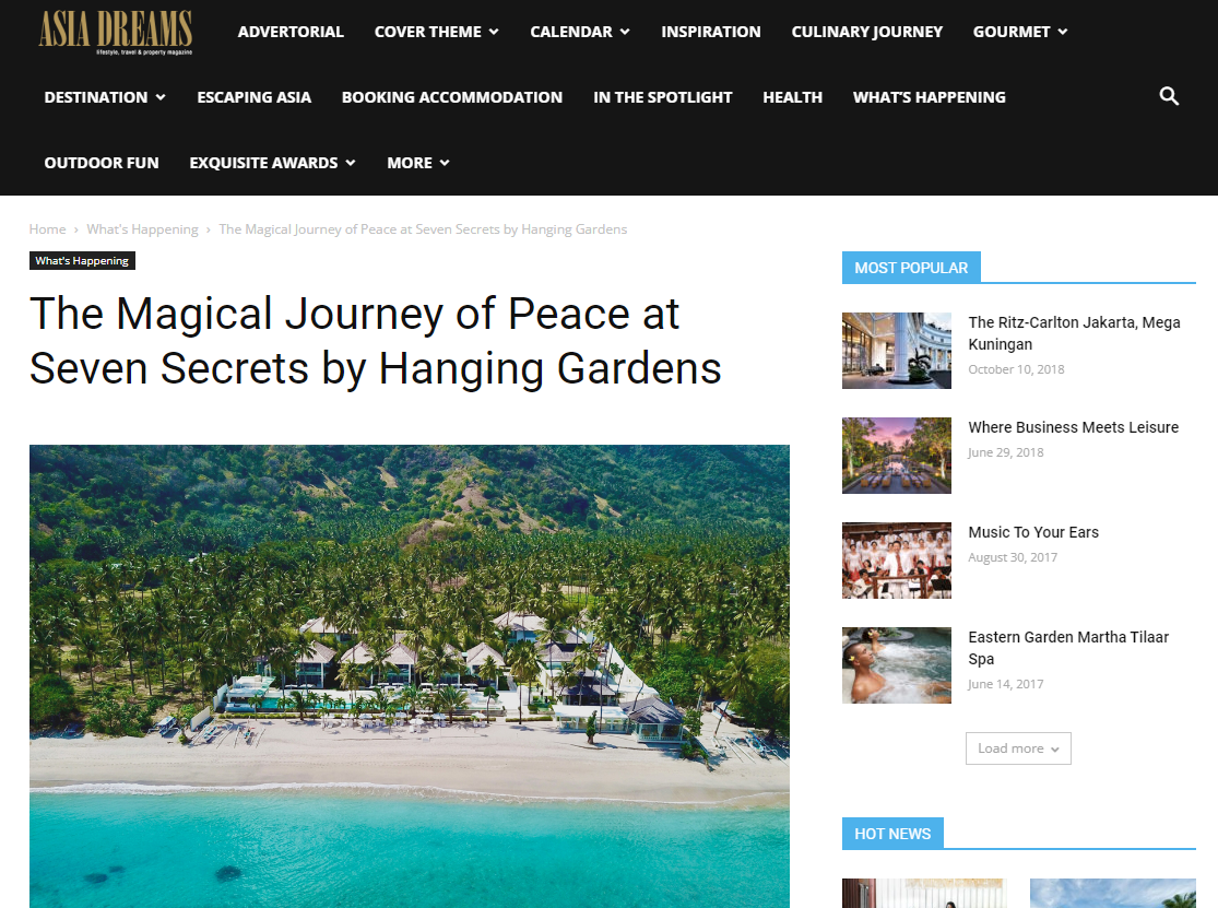 Press and Media Recognition - Asia Dreams - The Magical Journey of Peace at Seven Secrets by Hanging Gardens